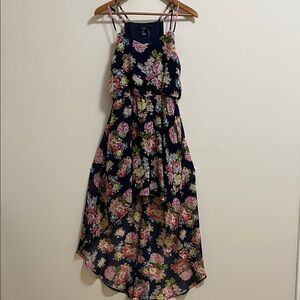 Navy Pink Colorful Floral High-Low Maxi Sundress Feminine Flowy Summer Y2K Small
